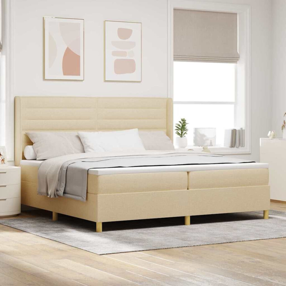 vidaXL Boxspringbed met matras met hoofdeinde Crème 140 x 200 cm Stof vidaXL Boxspringbed met matras met hoofdeinde Crème 140 x 200 cm Stof afbeelding 1