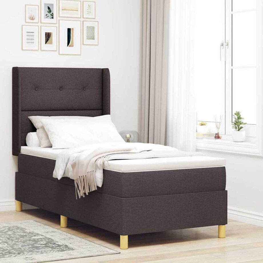 vidaXL Boxspring bed met matras Bruin 90 x 190 cm Stof vidaXL Boxspring bed met matras Bruin 90 x 190 cm Stof afbeelding 1