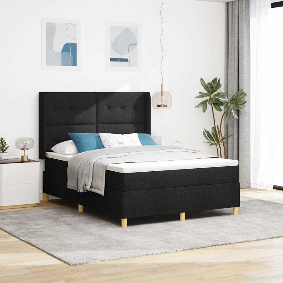 vidaXL Boxspringbed met LED-stripverlichting Zwart 160 x 200 cm Stof afbeelding 1