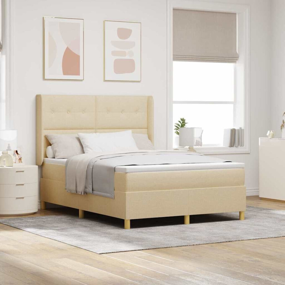 vidaXL Boxspringbed met LED-stripverlichting Crème 160 x 200 cm Stof afbeelding 1