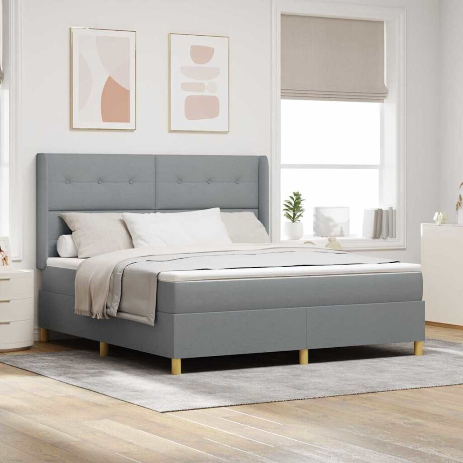 vidaXL Boxspringbed met hoofdeinde Lichtgrijs 180 x 200 cm Stof afbeelding 1