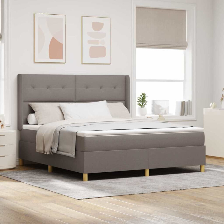 vidaXL Boxspringbed met LED-stripverlichting Taupe 180 x 200 cm Stof afbeelding 1