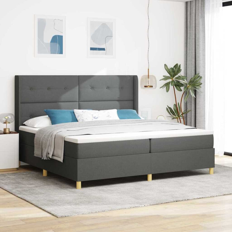 vidaXL Boxspringbed met LED-stripverlichting Grijs 200 x 200 cm Stof afbeelding 1