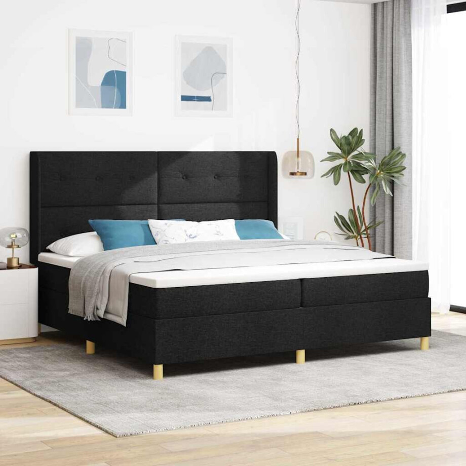 vidaXL Boxspring bed met matras Zwart 200 x 200 cm Stof afbeelding 1