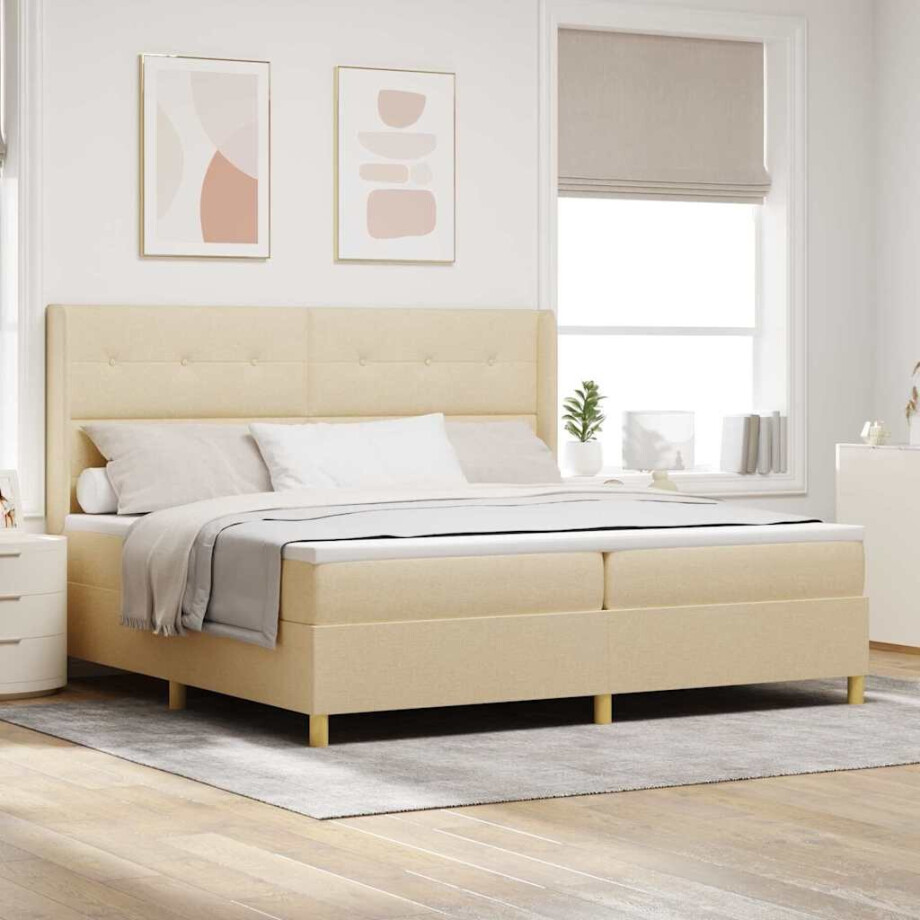vidaXL Boxspringbed met matras met hoofdeinde Crème 140 x 200 cm Stof vidaXL Boxspringbed met matras met hoofdeinde Crème 140 x 200 cm Stof afbeelding 1