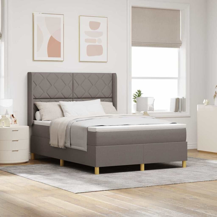 vidaXL Boxspringbed met LED-stripverlichting Taupe 140 x 200 cm Stof afbeelding 1