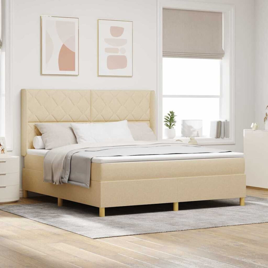vidaXL Boxspringbed met LED-stripverlichting Crème 180 x 200 cm Stof vidaXL Boxspringbed met LED-stripverlichting Crème 180 x 200 cm Stof afbeelding 1