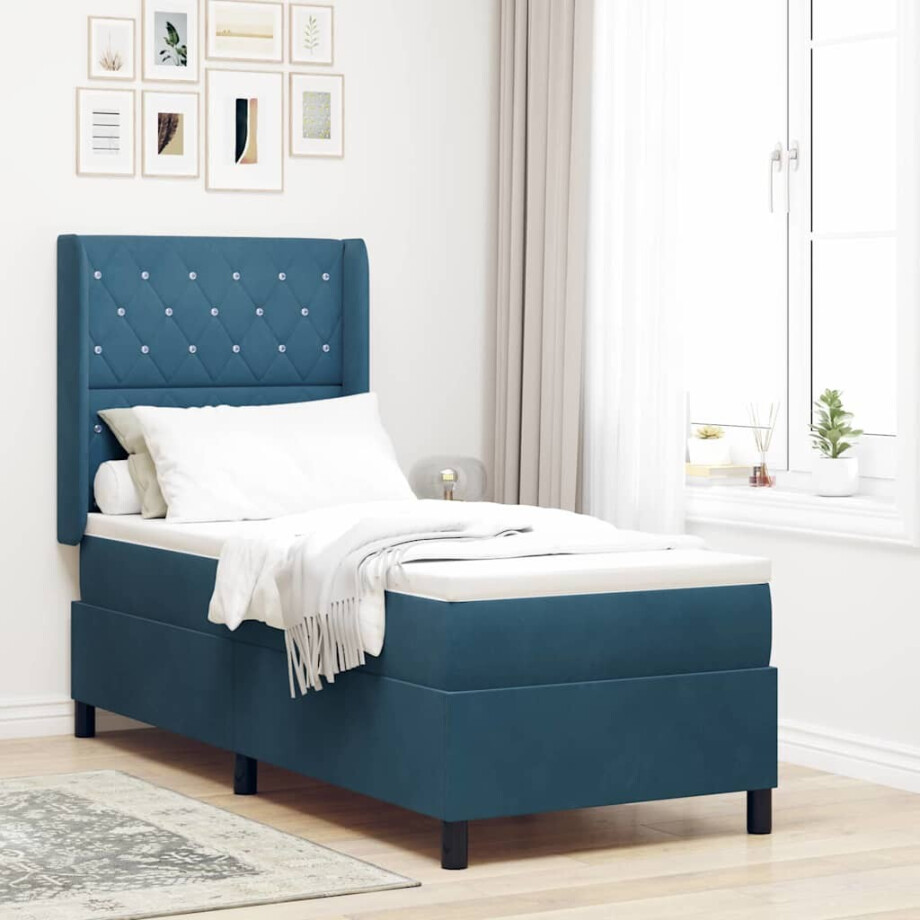 vidaXL Boxspringbed met matras met LED Blauw 80 x 200 cm Fluweel afbeelding 1