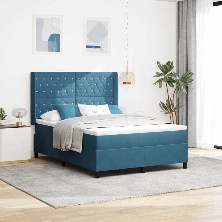 vidaXL Boxspringbed met matras met LED Blauw 160 x 200 cm Fluweel afbeelding 1