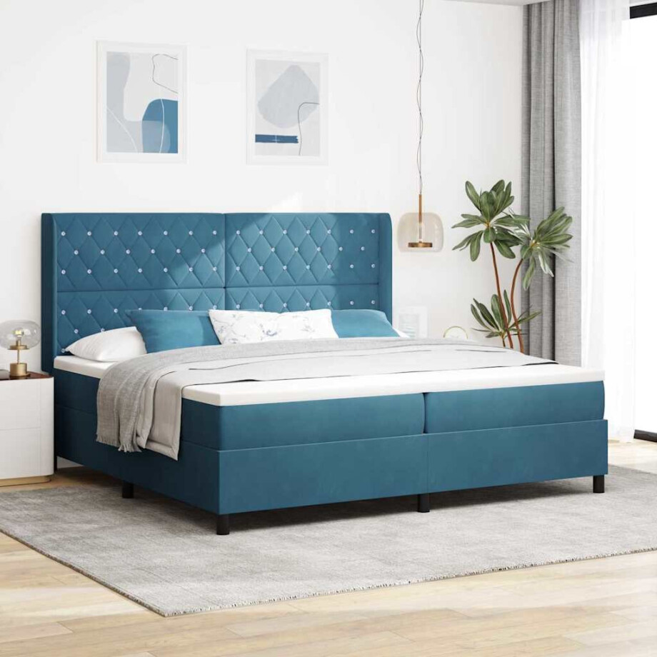 vidaXL Boxspringbed met matras met LED Blauw 200 x 200 cm Fluweel afbeelding 1