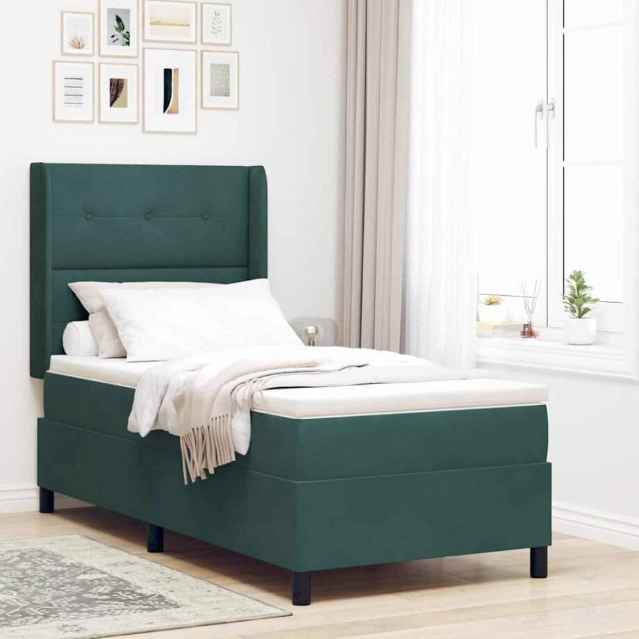 vidaXL Boxspringbed met hoofdeinde Groen 100 x 200 cm Fluweel afbeelding 1