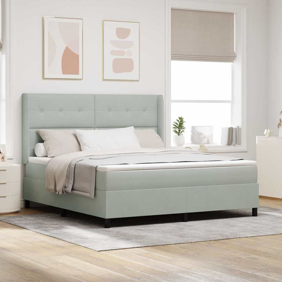 vidaXL Boxspringbed met matras met LED Lichtgrijs 180 x 200 cm Fluweel afbeelding 1