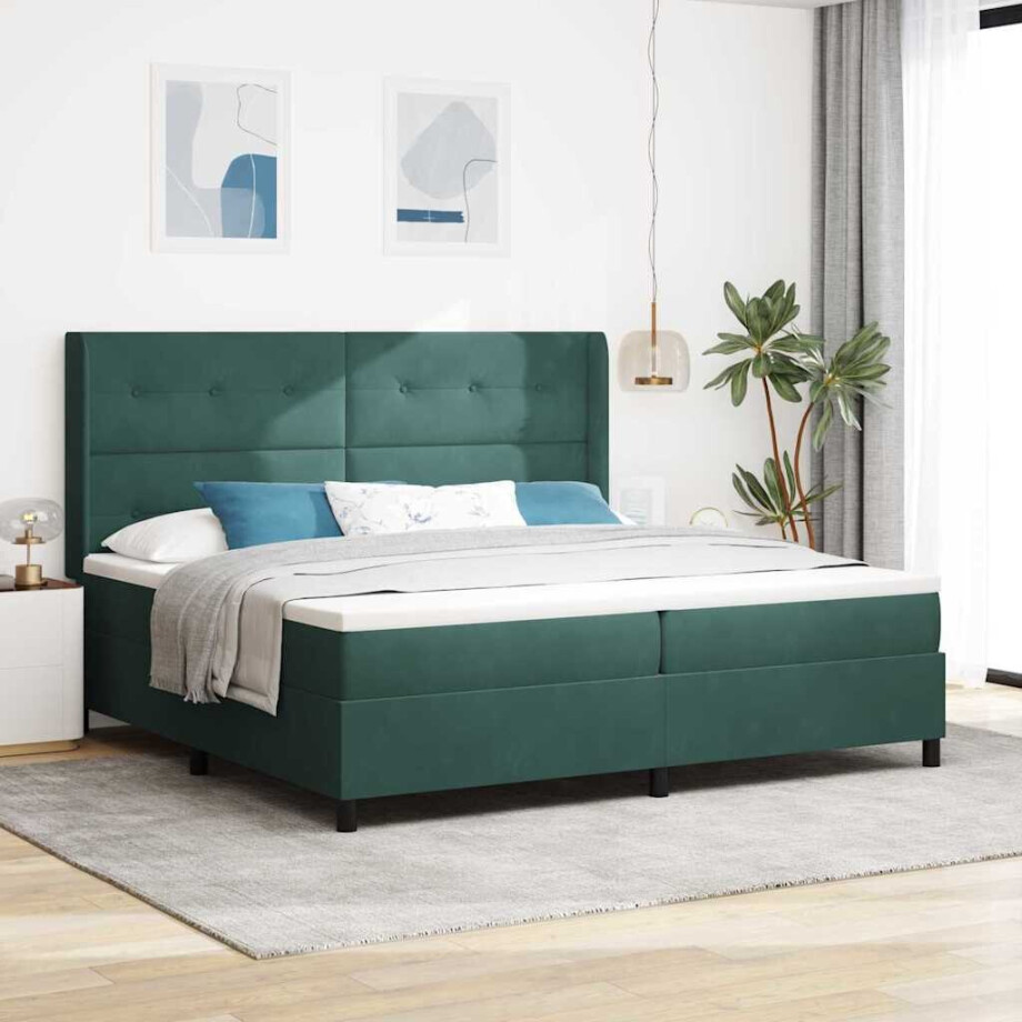 vidaXL Boxspringbed met hoofdeinde Donkergroen 200 x 200 cm Fluweel afbeelding 1