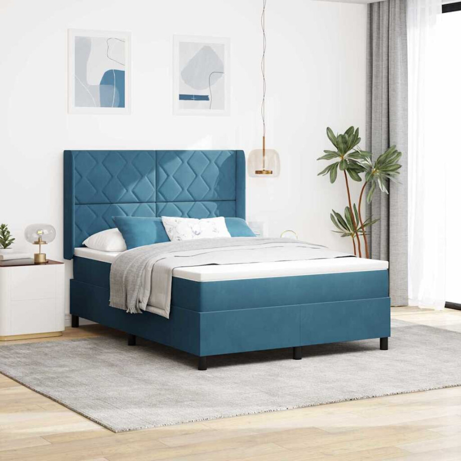vidaXL Boxspringbed met hoofdeinde Blauw 140 x 190 cm Fluweel vidaXL Boxspringbed met hoofdeinde Blauw 140 x 190 cm Fluweel afbeelding 1