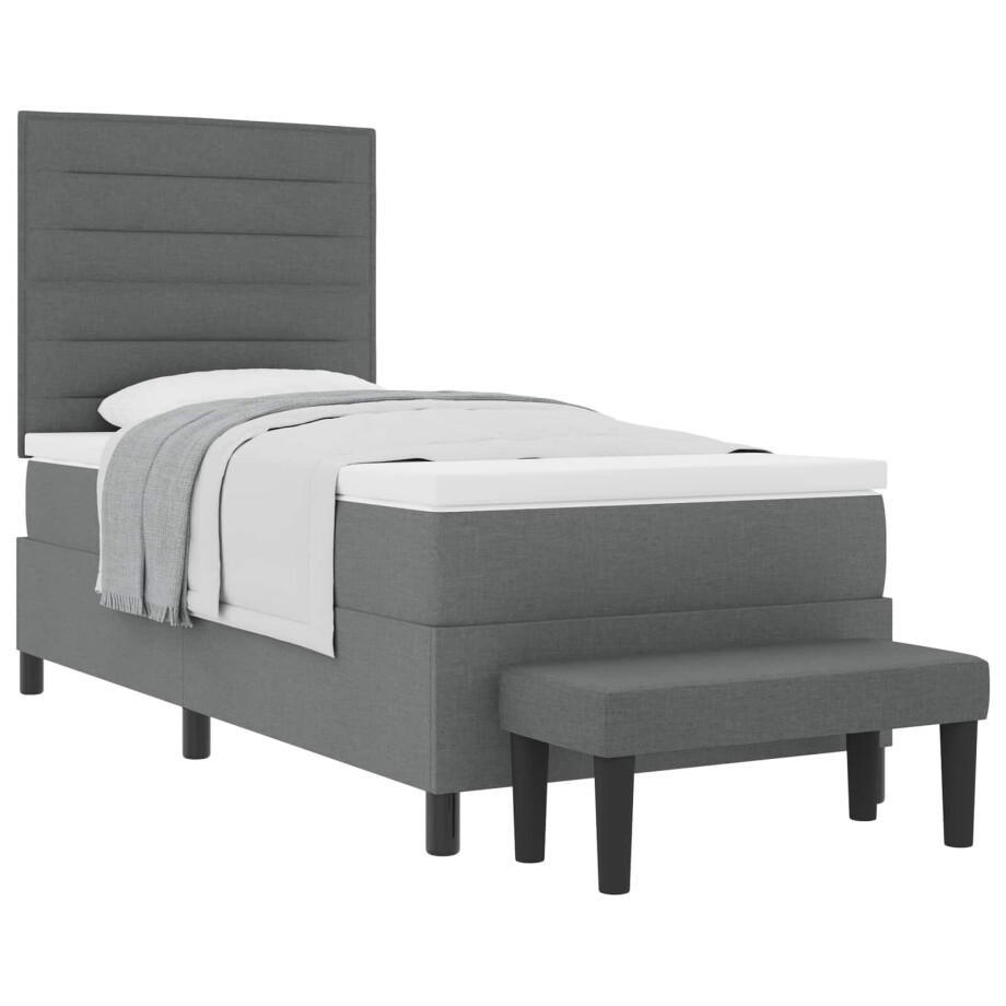 vidaXL Boxspringbed met kussen Donkergrijs 90 x 190 cm Stof afbeelding 1