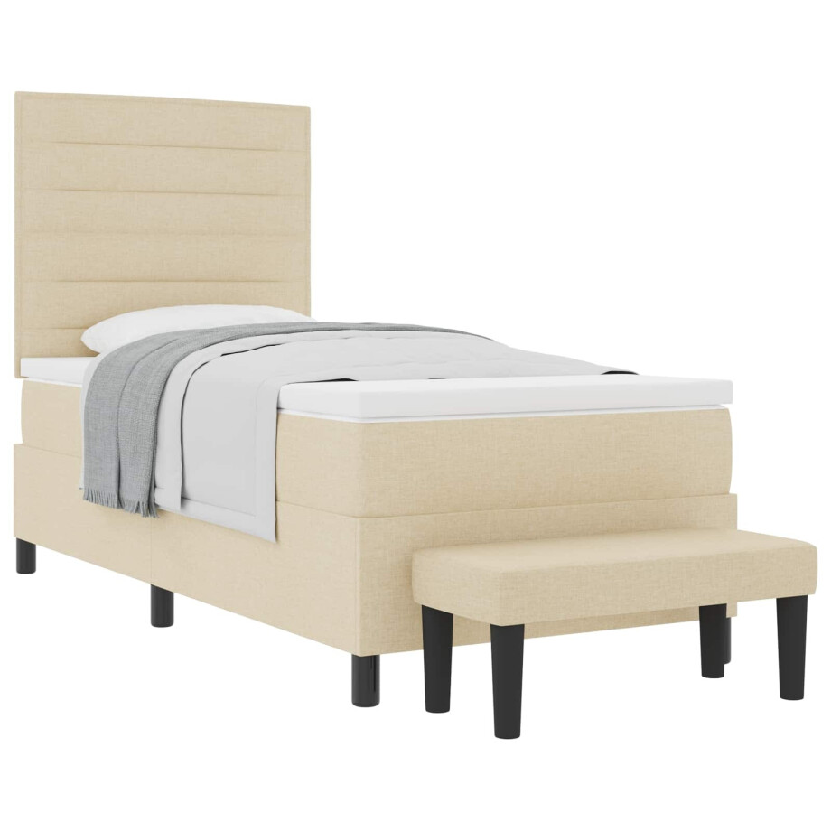 vidaXL Boxspringbed met hoofdeinde Crème 90 x 190 cm Stof afbeelding 1