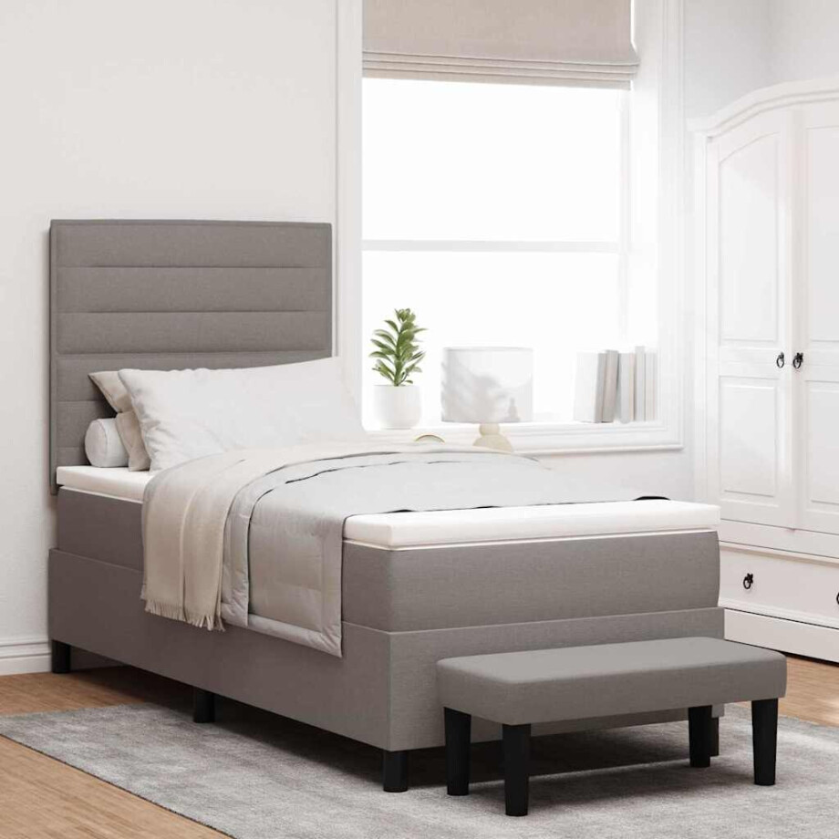 vidaXL Boxspringbed met hoofdeinde Taupe 90 x 200 cm Stof afbeelding 1