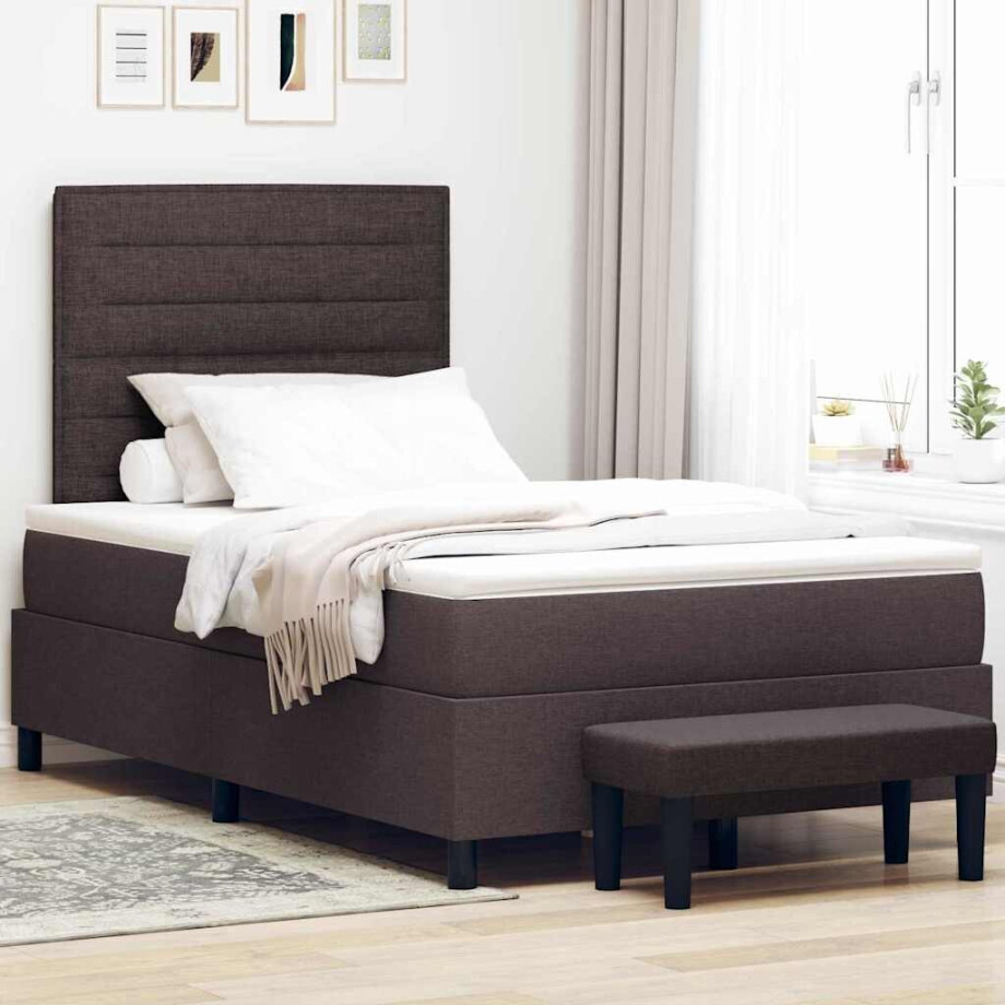 vidaXL Boxspringbed met hoofdeinde Donkerbruin 120 x 190 cm Stof afbeelding 1