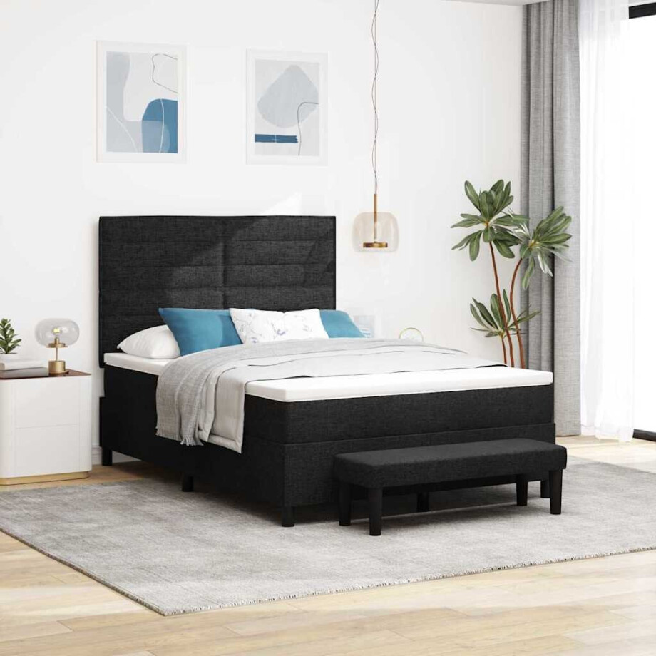 vidaXL Boxspringbed met hoofdeinde Zwart 140 x 190 cm Stof vidaXL Boxspringbed met hoofdeinde Zwart 140 x 190 cm Stof afbeelding 1