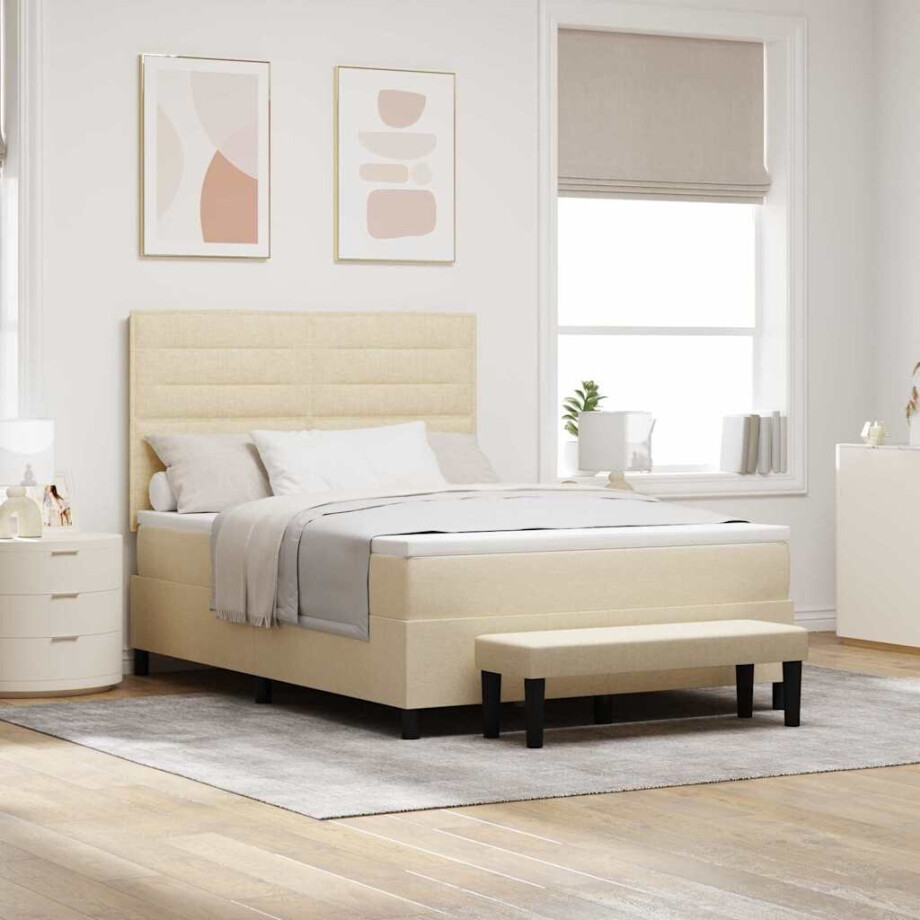 vidaXL Boxspringbed met matras met hoofdeinde Crème 140 x 200 cm Stof afbeelding 1