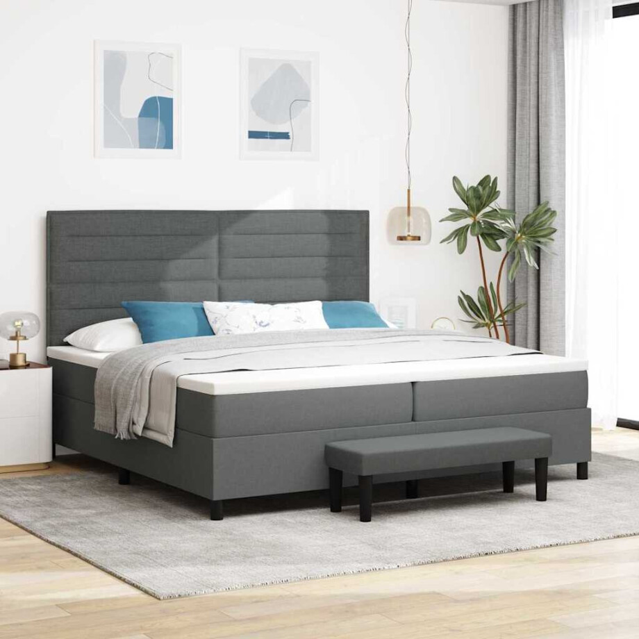 vidaXL Boxspringbed met matras Donkergrijs 200 x 200 cm Stof afbeelding 1