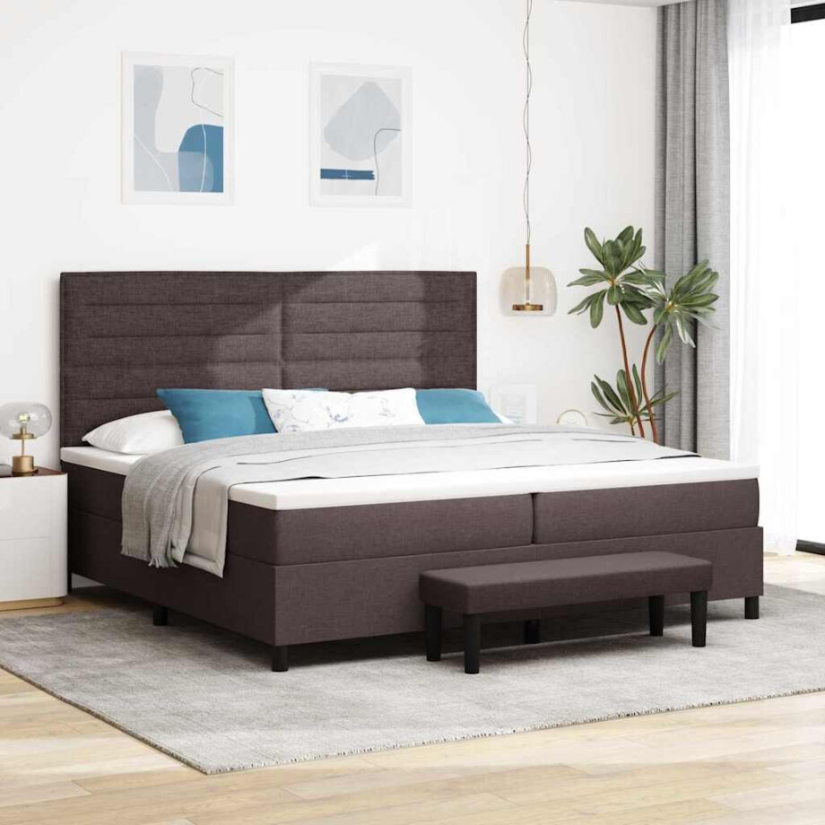 vidaXL Boxspringbed met matras Donkerbruin 200 x 200 cm Stof afbeelding 1