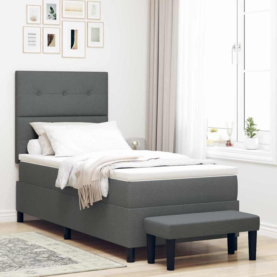 vidaXL Boxspringbed met hoofdeinde Donkergrijs 80 x 200 cm Stof afbeelding 1