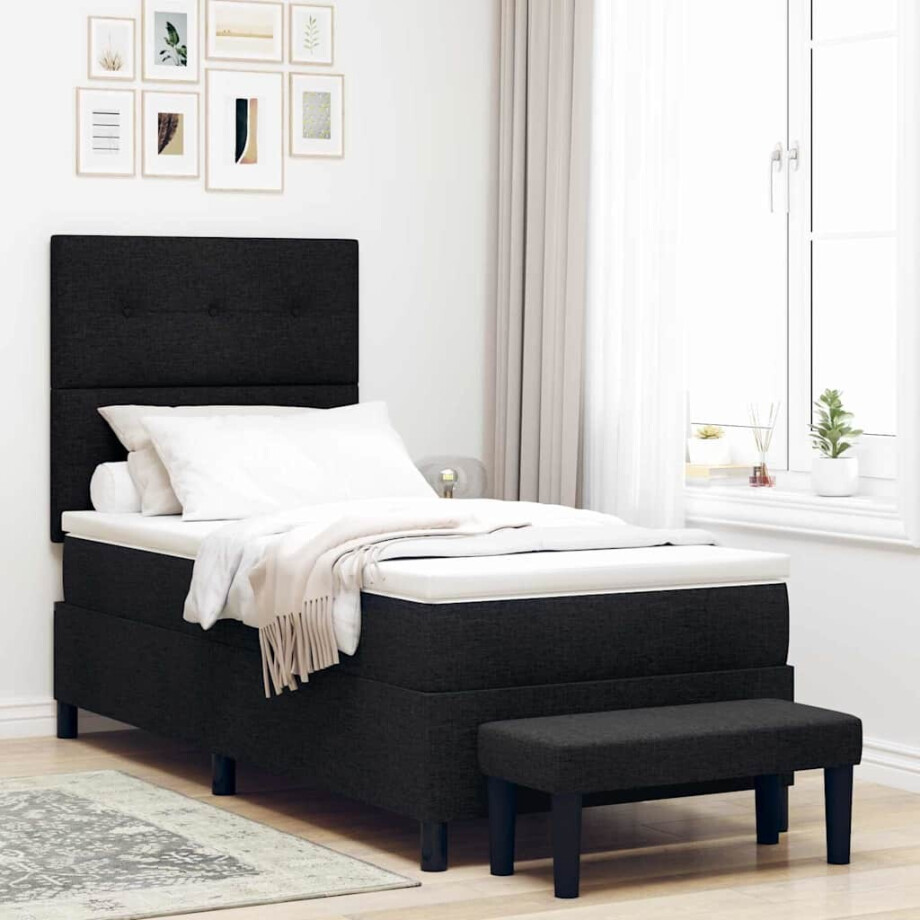 vidaXL Boxspringbed met hoofdeinde Zwart 80 x 200 cm Stof afbeelding 1