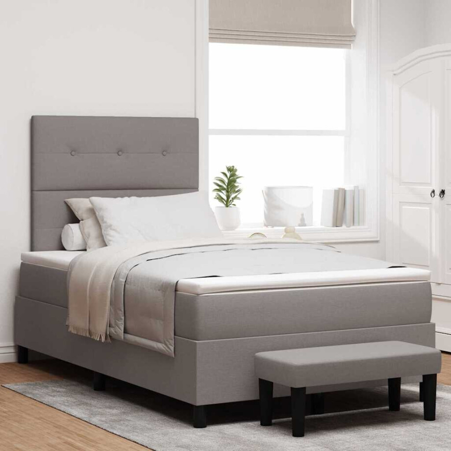 vidaXL Boxspringbed met matras met hoofdeinde Taupe 120 x 200 cm Stof afbeelding 1