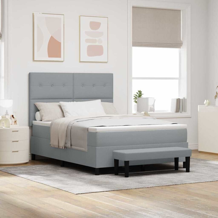 vidaXL Boxspringbed met matras Lichtgrijs 140 x 190 cm Stof afbeelding 1