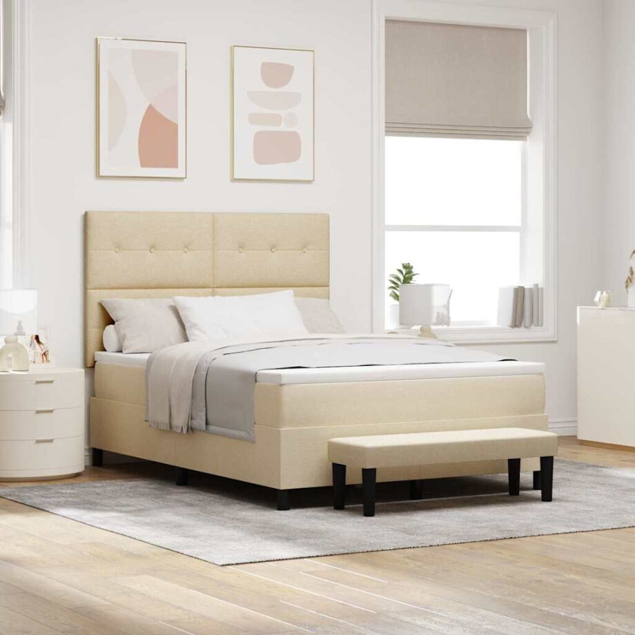 vidaXL Boxspringbed met matras met hoofdeinde Crème 140 x 200 cm Stof vidaXL Boxspringbed met matras met hoofdeinde Crème 140 x 200 cm Stof afbeelding 1