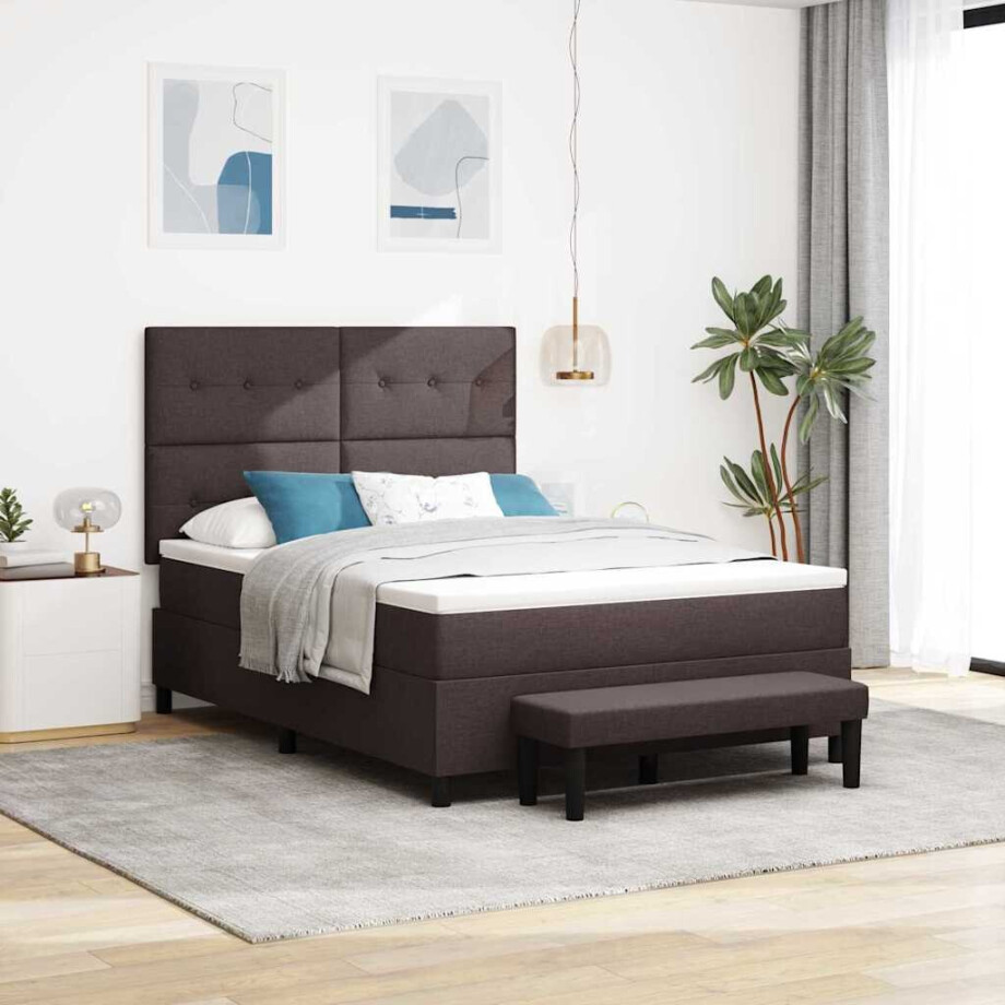 vidaXL Boxspringbed met hoofdeinde Donkerbruin 160 x 200 cm Stof afbeelding 1
