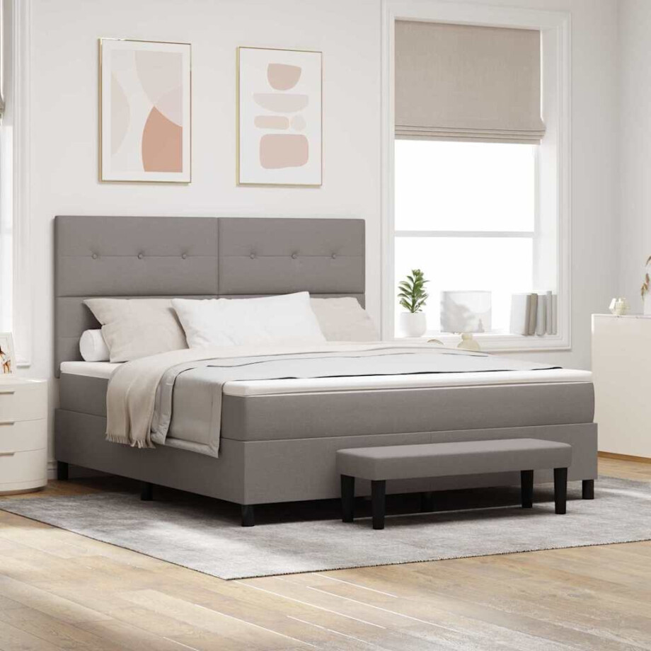 vidaXL Boxspringbed met hoofdeinde Taupe 180 x 200 cm Stof afbeelding 1