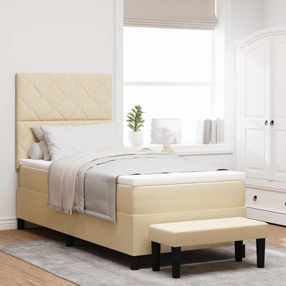 vidaXL Boxspringbed met hoofdeinde Crème 90 x 190 cm Stof vidaXL Boxspringbed met hoofdeinde Crème 90 x 190 cm Stof afbeelding 1