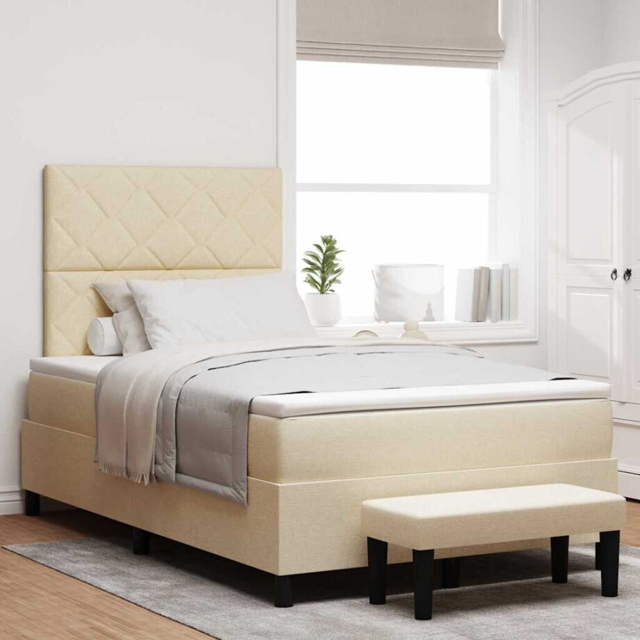 vidaXL Boxspringbed met hoofdeinde Crème 120 x 190 cm Stof afbeelding 1