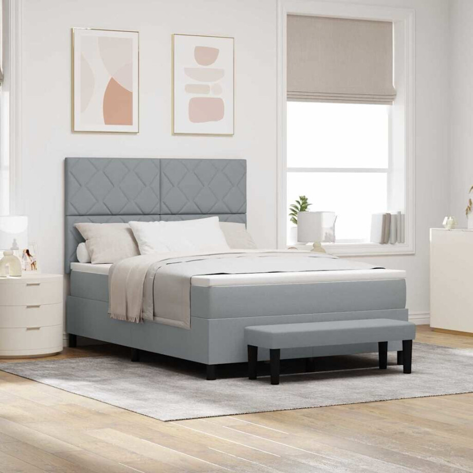 vidaXL Boxspringbed met kussen Lichtgrijs 140 x 190 cm Stof vidaXL Boxspringbed met kussen Lichtgrijs 140 x 190 cm Stof afbeelding 1