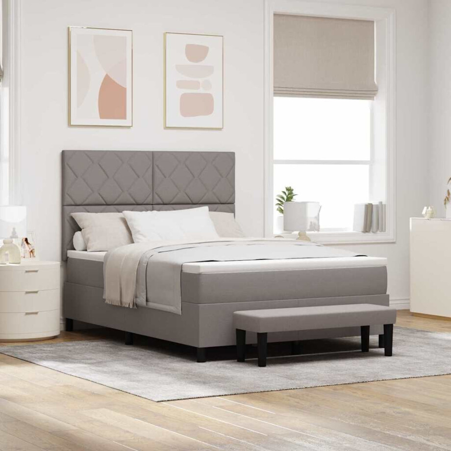 vidaXL Boxspringbed met hoofdeinde Taupe 140 x 190 cm Stof afbeelding 1