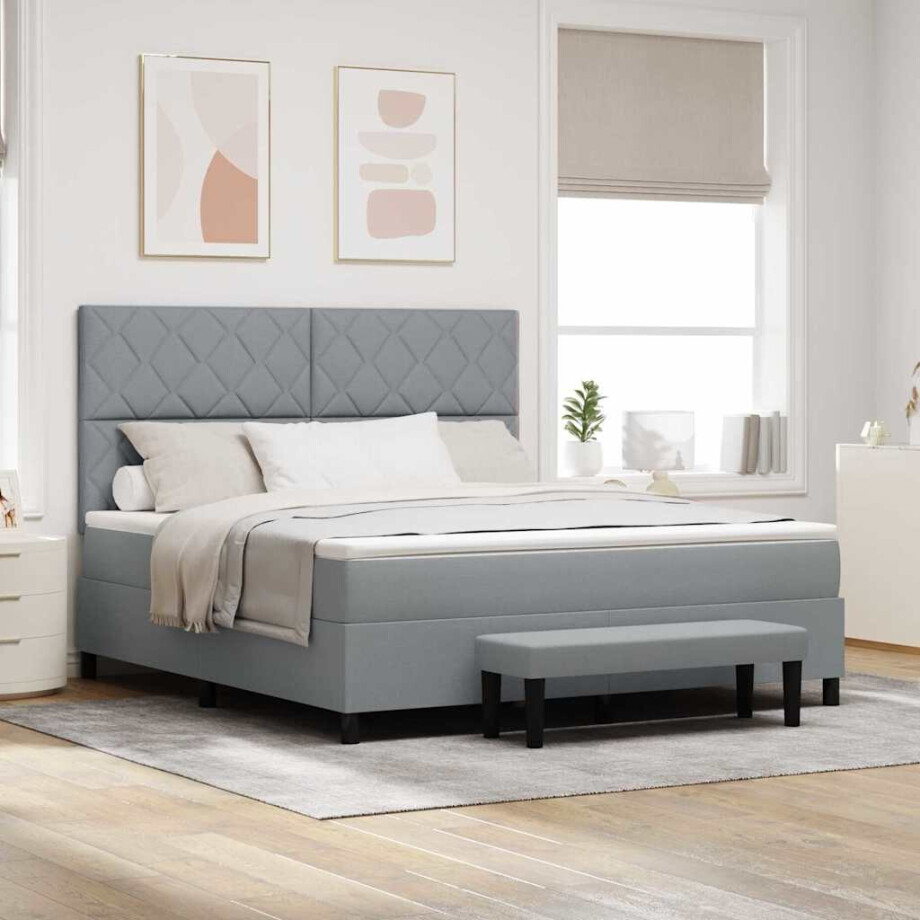 vidaXL Boxspringbed met hoofdeinde Lichtgrijs 180 x 200 cm Stof afbeelding 1