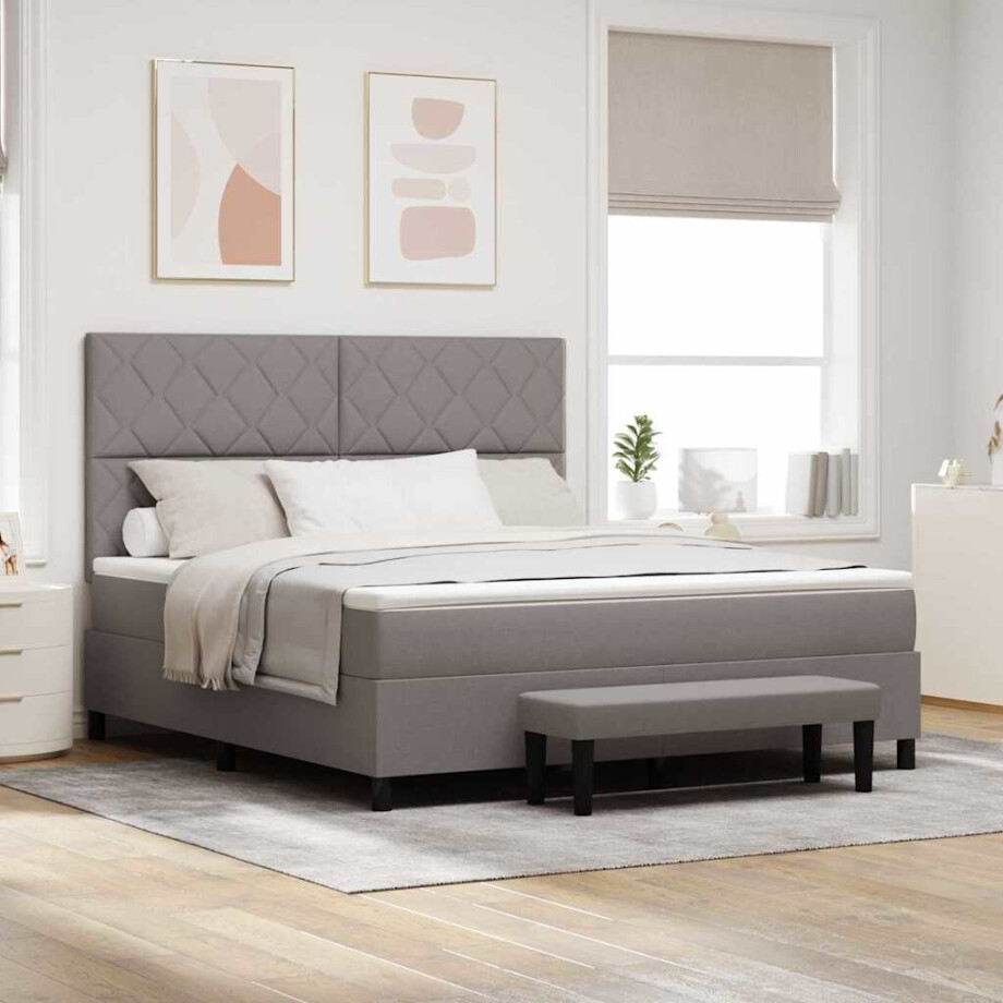 vidaXL Boxspringbed met hoofdeinde Taupe 180 x 200 cm Stof afbeelding 1