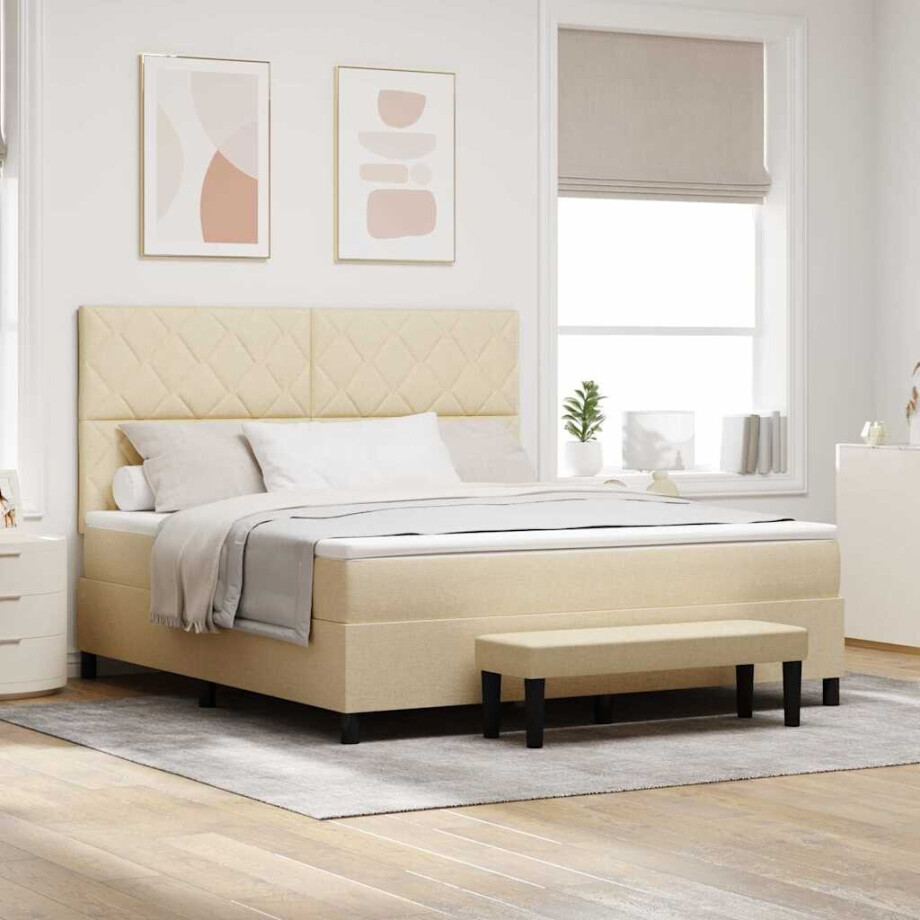 vidaXL Boxspringbed met hoofdeinde Crème 180 x 200 cm Stof vidaXL Boxspringbed met hoofdeinde Crème 180 x 200 cm Stof afbeelding 1