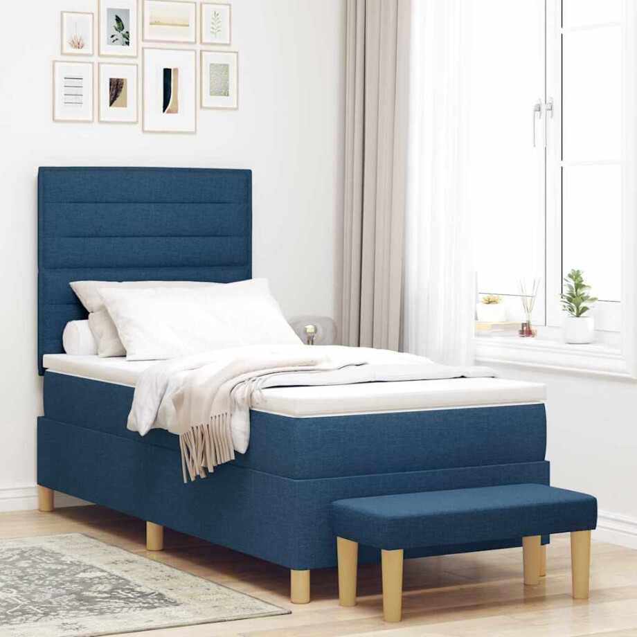 vidaXL Boxspring bed met hoofdeinde Blauw 200 x 90 cm Stof afbeelding 1