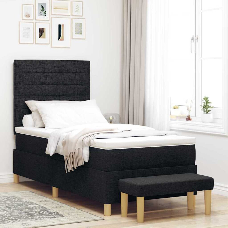 vidaXL Boxspring bed met hoofdeinde Zwart 200 x 90 cm Stof afbeelding 1