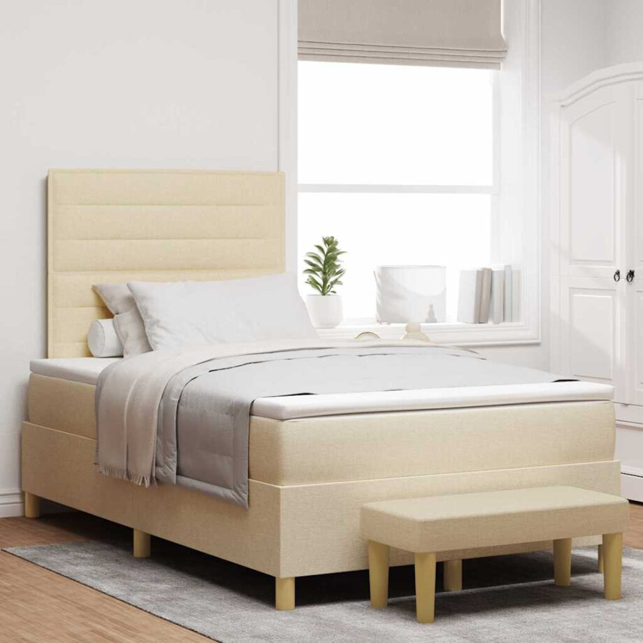vidaXL Boxspring bed met kussen met hoofdeinde Crème 190 x 120 cm Stof afbeelding 1