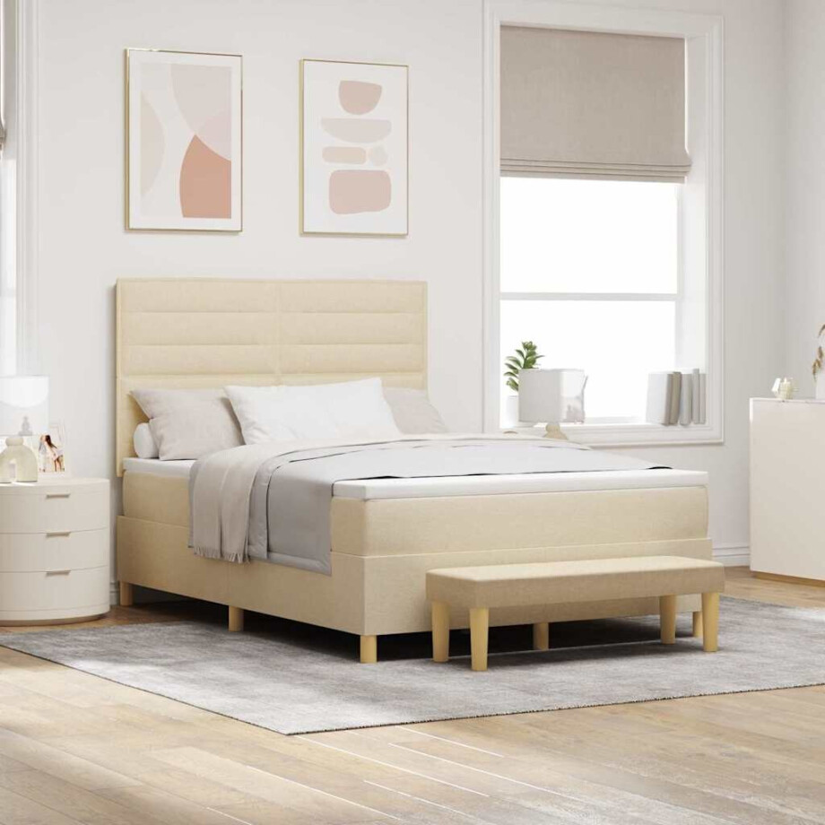 vidaXL Boxspring bed met hoofdeinde Crème 190 x 140 cm Stof afbeelding 1