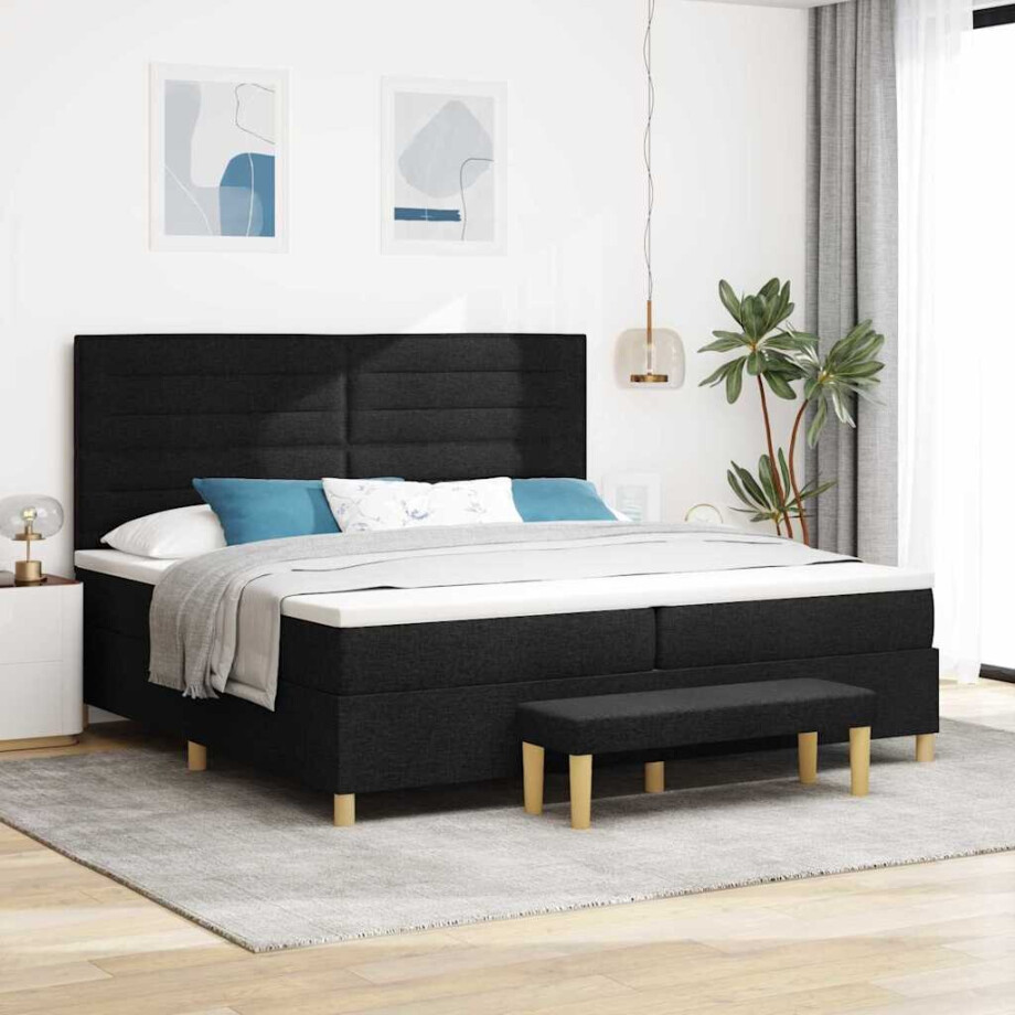 vidaXL Boxspring bed met matras met hoofdeinde Zwart 200 x 200 cm Stof afbeelding 1