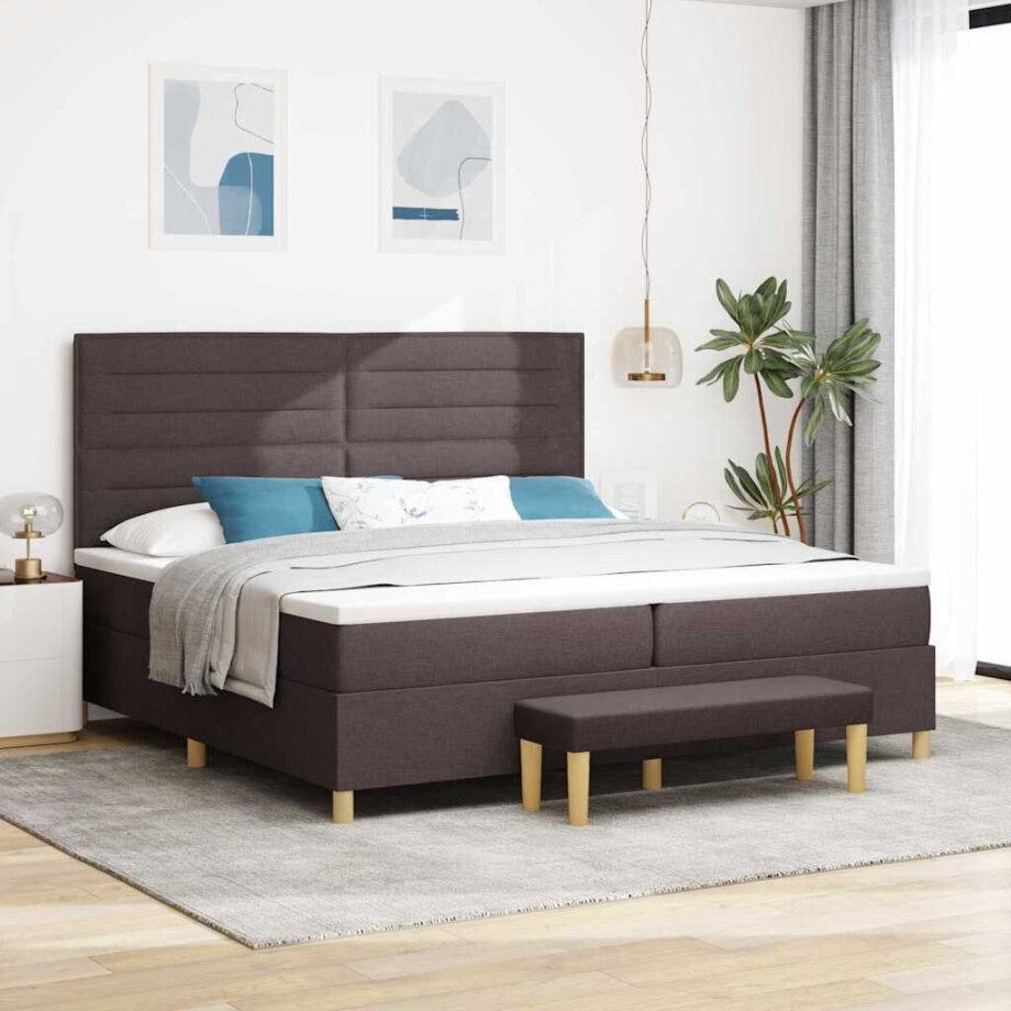 vidaXL Boxspring bed met matras Donkerbruin 200 x 200 cm Stof afbeelding 1