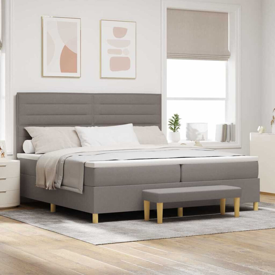 vidaXL Boxspring bed met matras met hoofdeinde Taupe 200 x 200 cm Stof vidaXL Boxspring bed met matras met hoofdeinde Taupe 200 x 200 cm Stof afbeelding 1