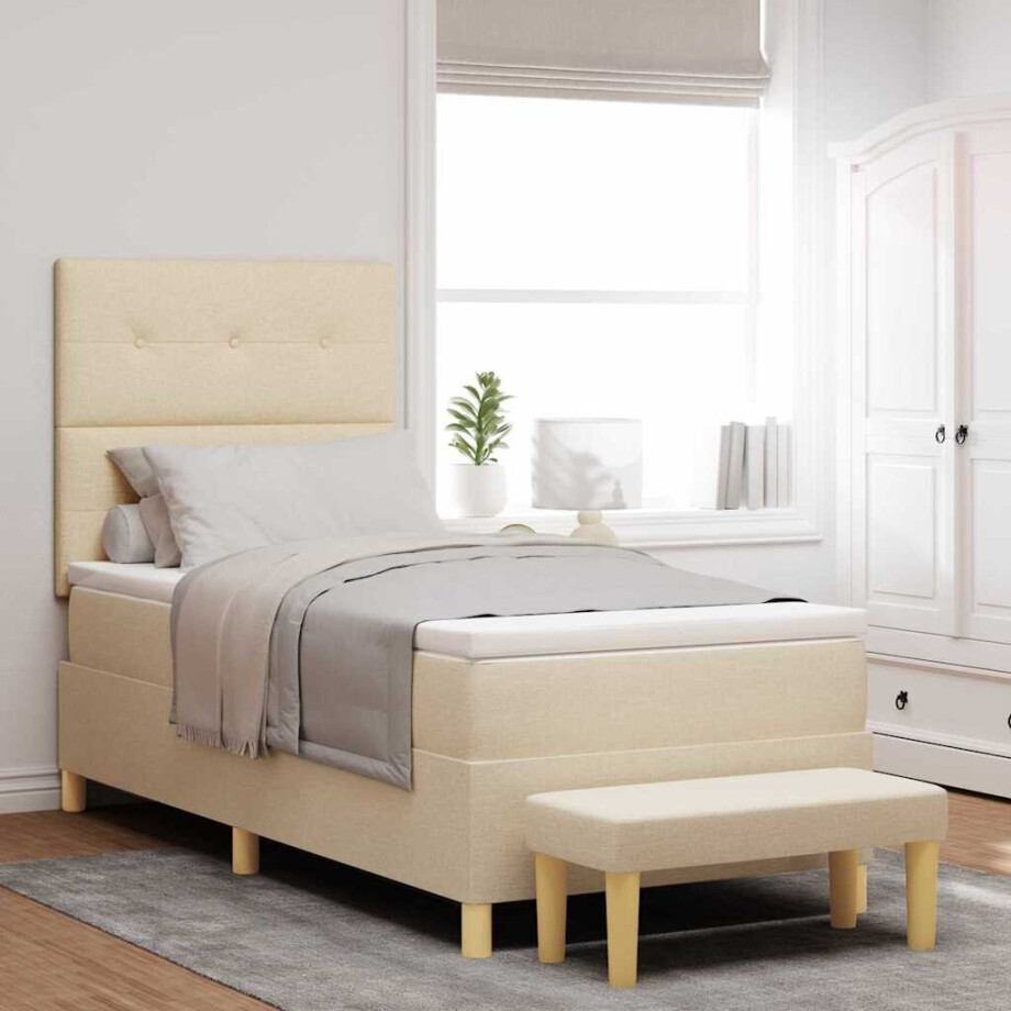 vidaXL Boxspring bed met kussen met hoofdeinde Crème 200 x 80 cm Stof afbeelding 1