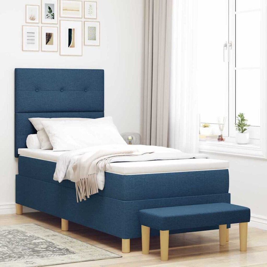 vidaXL Boxspring bed met hoofdeinde Blauw 190 x 90 cm Stof vidaXL Boxspring bed met hoofdeinde Blauw 190 x 90 cm Stof afbeelding 1
