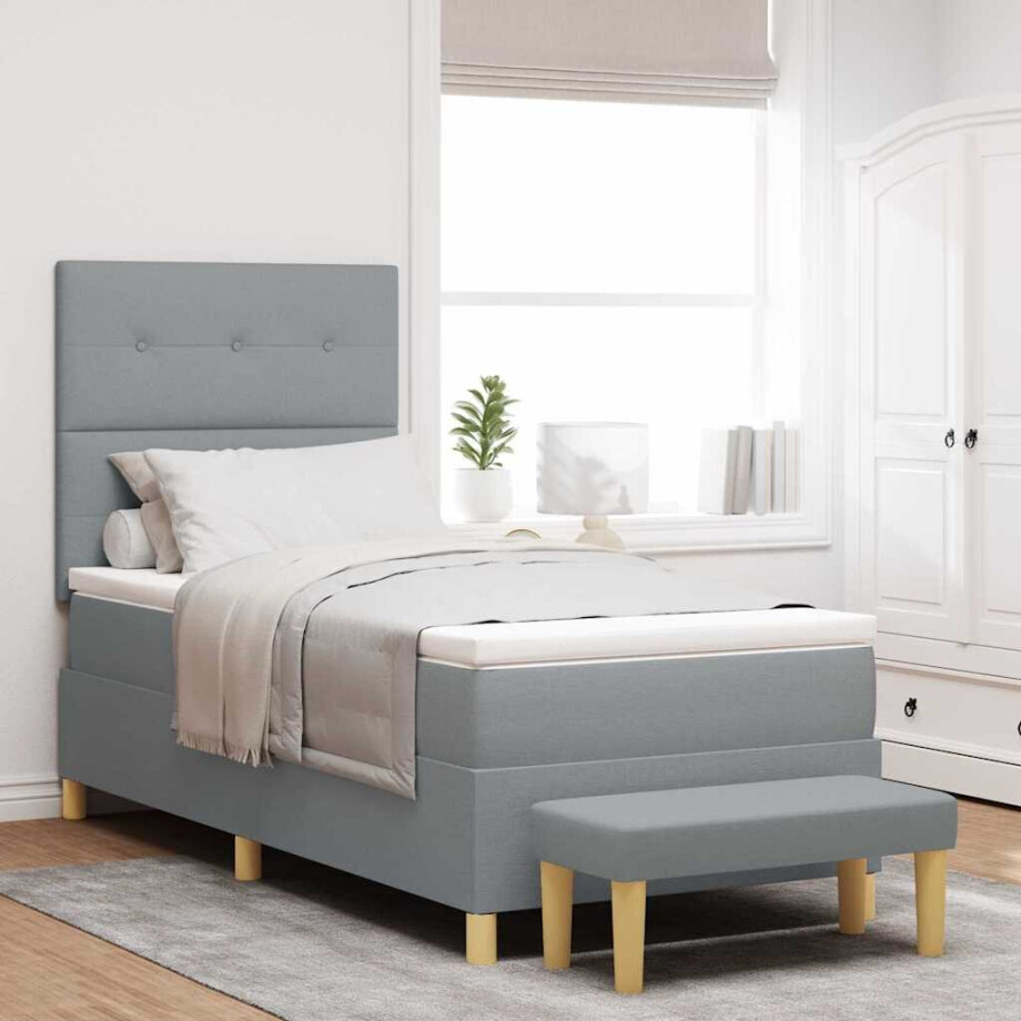 vidaXL Boxspring bed met hoofdeinde Lichtgrijs 200 x 100 cm Stof vidaXL Boxspring bed met hoofdeinde Lichtgrijs 200 x 100 cm Stof afbeelding 1